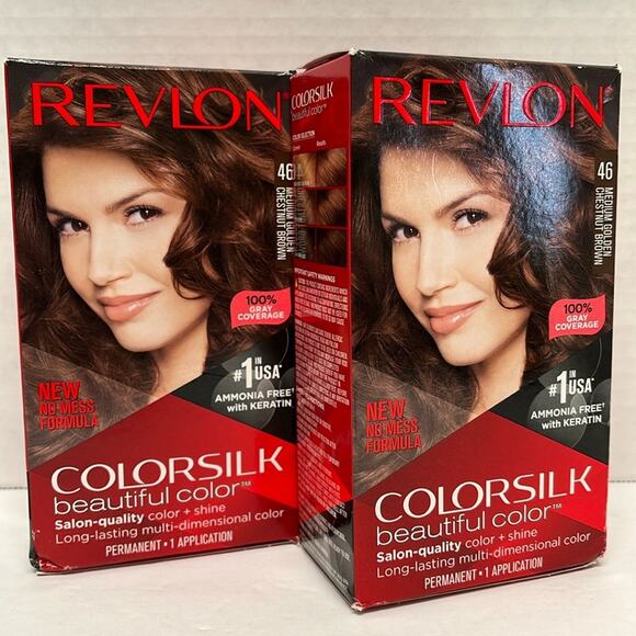 Revlon Colorsilk Hair Color Permanent Dye 46 Medium Gold Chestnut Brown Lot of 2 - Picture 1 of 7